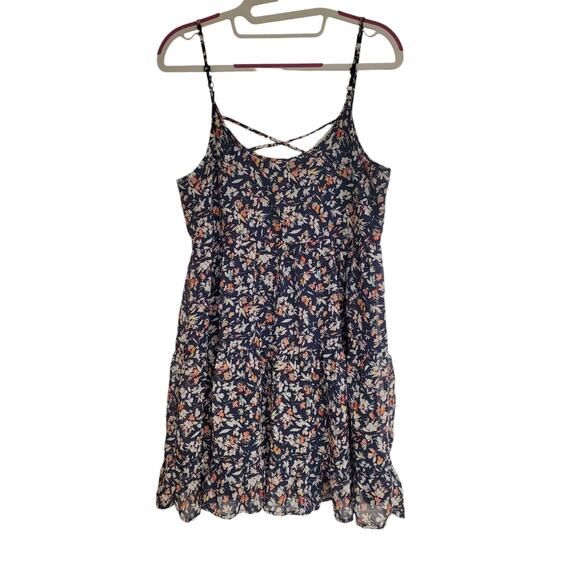 Women's Maurices Navy Floral Boho Crochet V-Neck Flowy Sundress | Size Small - Picture 2 of 11